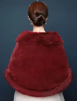 Wedding Wrap Faux Fur Shawl Burgundy Jacket Bridal Winter Cover Ups