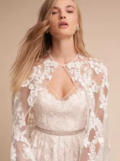 Wedding Wrap Ivory Jewel Neck Cloaks Lace Lace Bridal Cover Ups