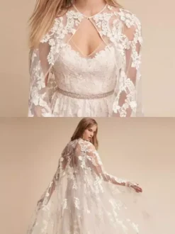 Wedding Wrap Ivory Jewel Neck Cloaks Lace Lace Bridal Cover Ups