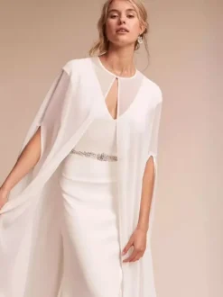 Wedding Wrap Ivory Jewel Neck Cloaks Chiffon Bridal Cover Ups