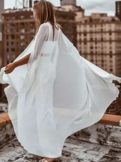Wedding Wrap Ivory Jewel Neck Cloaks Chiffon Bridal Cover Ups