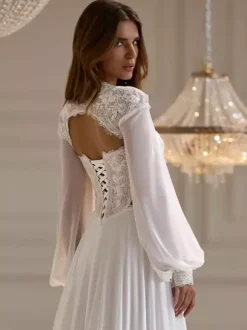 Wedding Wrap Ivory Long Sleeves Off-The-Shoulder Lantern Sleeve Shawls Lace Lace Bridal Cover Up