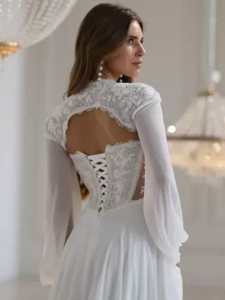 Wedding Wrap Ivory Long Sleeves Off-The-Shoulder Lantern Sleeve Shawls Lace Lace Bridal Cover Up