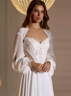 Wedding Wrap Ivory Long Sleeves Off-The-Shoulder Lantern Sleeve Shawls Lace Lace Bridal Cover Up