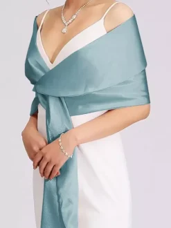 Wedding Wrap Silver Shawls Satin Fabric Bridal Cover Ups