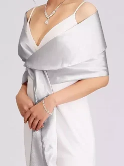 Wedding Wrap Silver Shawls Satin Fabric Bridal Cover Ups