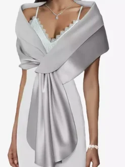 Wedding Wrap Silver Shawls Satin Fabric Bridal Cover Ups