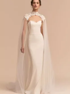 Wedding Wraps Ivory High Collar Cloaks Tulle Lace Bridal Cover Ups
