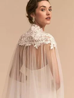 Wedding Wraps Ivory High Collar Cloaks Tulle Lace Bridal Cover Ups