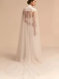 Wedding Wraps Ivory High Collar Cloaks Tulle Lace Bridal Cover Ups