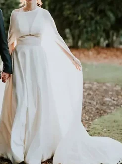 Wedding Wraps Ivory Jewel Neck Cloaks Chiffon Bridal Cover Up