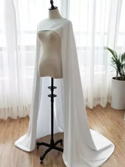 Wedding Wraps Ivory Jewel Neck Cloaks Stretch Crepe Bridal Cover Ups