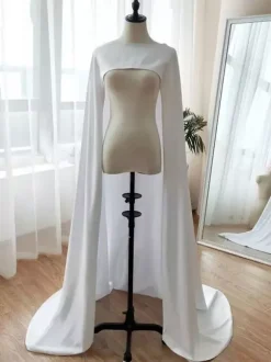 Wedding Wraps Ivory Jewel Neck Cloaks Stretch Crepe Bridal Cover Ups