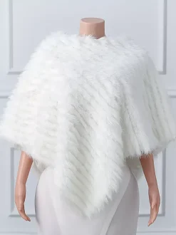 Wedding Wraps White High Collar Tops Faux Fur Bridal Cover Up