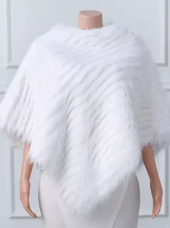 Wedding Wraps White High Collar Tops Faux Fur Bridal Cover Up