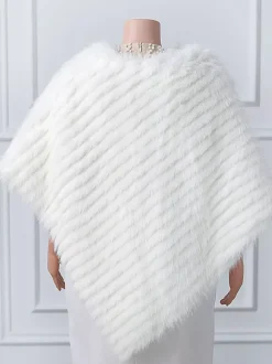 Wedding Wraps White High Collar Tops Faux Fur Bridal Cover Up