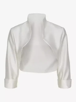 Wedding Wraps White 3/4 Length Sleeves Designed Neckline Tops Satin Fabric Bridal Cover Ups