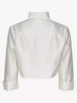 Wedding Wraps White 3/4 Length Sleeves Designed Neckline Tops Satin Fabric Bridal Cover Ups