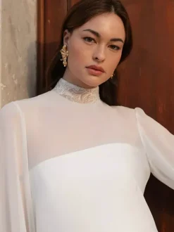 Wedding Wraps White Long Sleeves Jewel Neck Lantern Sleeve Shawls Chiffon Lace Bridal Cover Ups