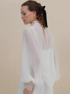 Wedding Wraps White Long Sleeves Jewel Neck Lantern Sleeve Shawls Chiffon Lace Bridal Cover Ups