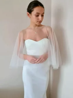 Wedding Wrap White Half Sleeves Scoop Neck Cap Sleeves Shawls Tulle Bridal Cover Up