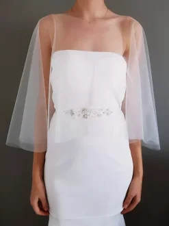 Wedding Wrap White Half Sleeves Scoop Neck Cap Sleeves Shawls Tulle Bridal Cover Up