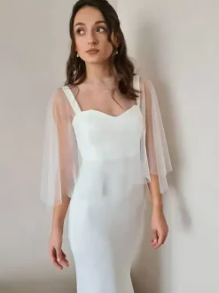 Wedding Wrap White Half Sleeves Scoop Neck Cap Sleeves Shawls Tulle Bridal Cover Up
