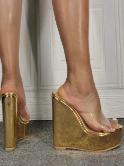 Wedge Shoes For Lady Simple Peep Toe Platforms Transparent Plus SizeWedge Sandals