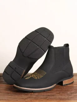 Western Cowboy Boots For Men Square Toe Chelsea Boots Ankle Casual Retro Embroidery Boots