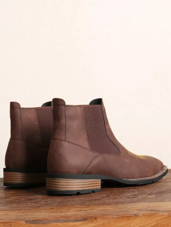 Western Cowboy Boots For Men Square Toe Chelsea Boots Ankle Casual Retro Embroidery Boots