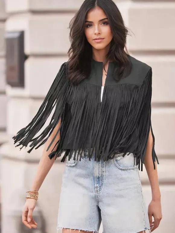 Western Cowgirl Fringe Vest Crew Neck Bohemian Spring Suede Jacket For Women 2026