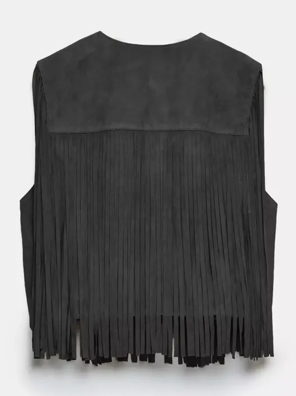 Western Cowgirl Fringe Vest Crew Neck Bohemian Spring Suede Jacket For Women 2026