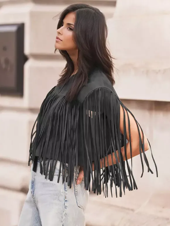 Western Cowgirl Fringe Vest Crew Neck Bohemian Spring Suede Jacket For Women 2026
