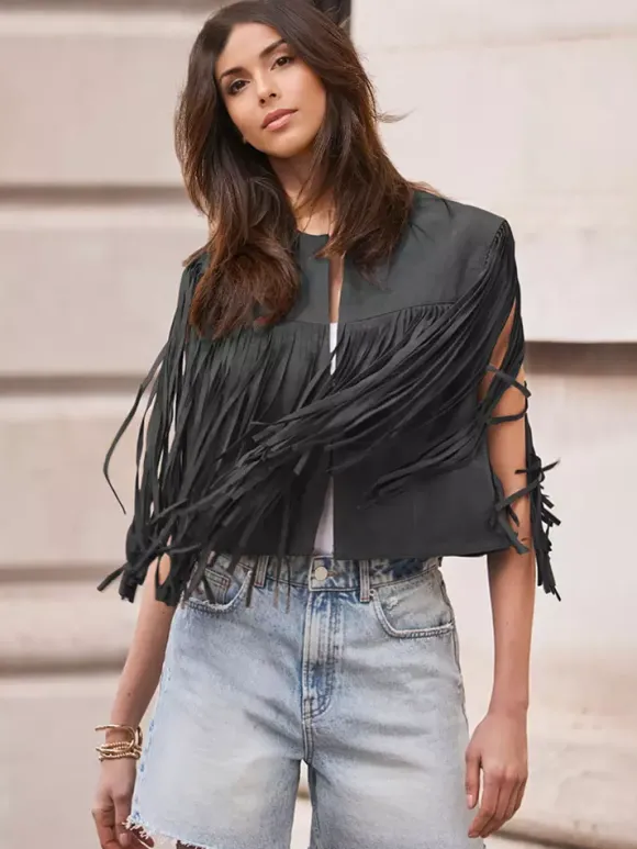 Western Cowgirl Fringe Vest Crew Neck Bohemian Spring Suede Jacket For Women 2026