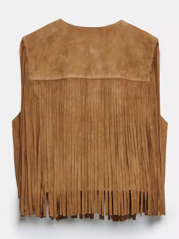 Western Cowgirl Fringe Vest Crew Neck Bohemian Spring Suede Jacket For Women 2026
