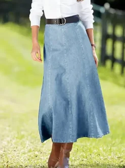 Western Denim Maxi Skirt For Women - Boho A-Line High Waisted Long Skirt - All Season Casual Wear 2026