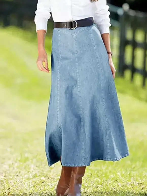 Western Denim Maxi Skirt For Women - Boho A-Line High Waisted Long Skirt - All Season Casual Wear 2026