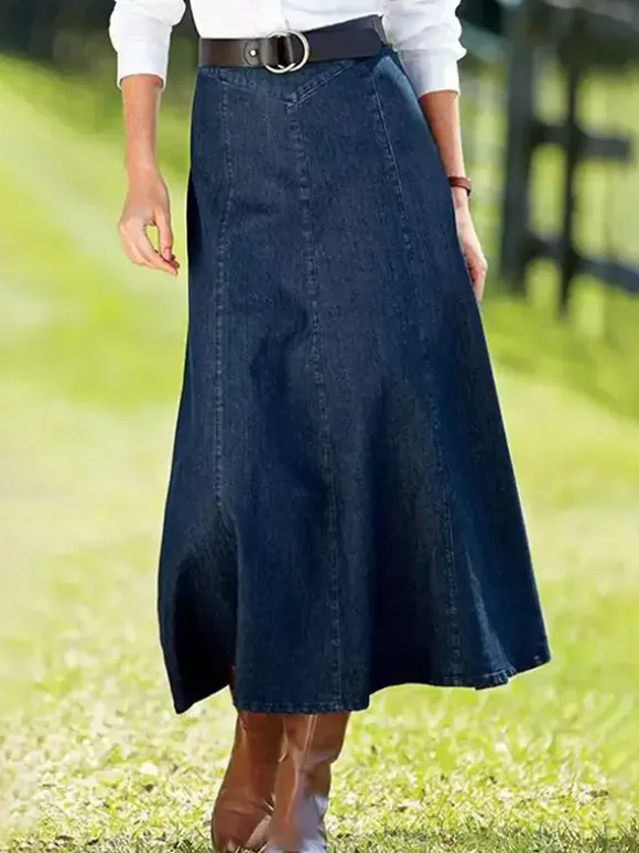 Western Denim Maxi Skirt For Women - Boho A-Line High Waisted Long Skirt - All Season Casual Wear 2026