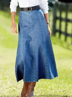 Western Denim Maxi Skirt For Women - Boho A-Line High Waisted Long Skirt - All Season Casual Wear 2026