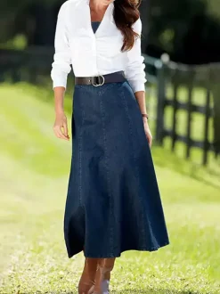 Western Denim Maxi Skirt For Women - Boho A-Line High Waisted Long Skirt - All Season Casual Wear 2026