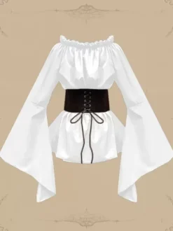 White Retro Tudor Dress Costumes Women's Polyester Top Retro Marie Antoinette Costume Party Prom Dress