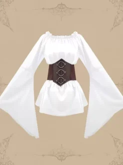 White Retro Tudor Dress Costumes Women's Polyester Top Retro Marie Antoinette Costume Party Prom Dress