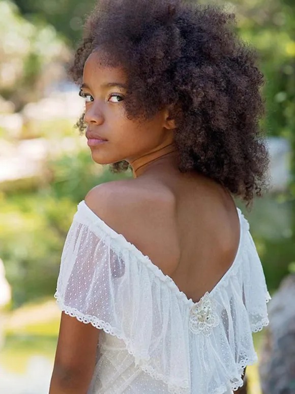 White Boho Lace Flower Girl Dress V-Neck Short Sleeves Floor-Length A-Line Applique Kids Social Party Dresses