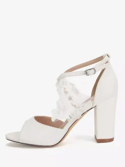 White Bridal Shoes Open Toe Lace Detail Chunky Heel Wedding Shoes