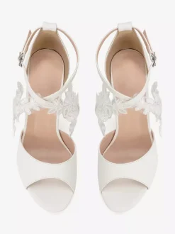 White Bridal Shoes Open Toe Lace Detail Chunky Heel Wedding Shoes