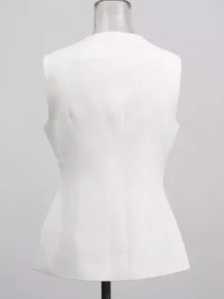 White Cami Top Jewel Neck Buttons Chic Camis For Women