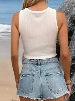 White Cami Top Jewel Neck Chic Camis For Women
