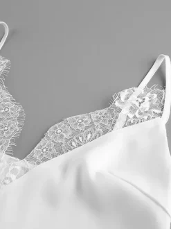 White Cami Top Straps Neck Strappy Lace Adjustable Straps Chic Women Camis