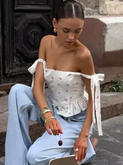 White Cami Top U-Neck Ruffles Strappy Cotton Ruffled Sexy Women Camis