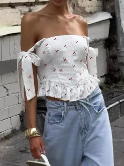 White Cami Top U-Neck Ruffles Strappy Cotton Ruffled Sexy Women Camis